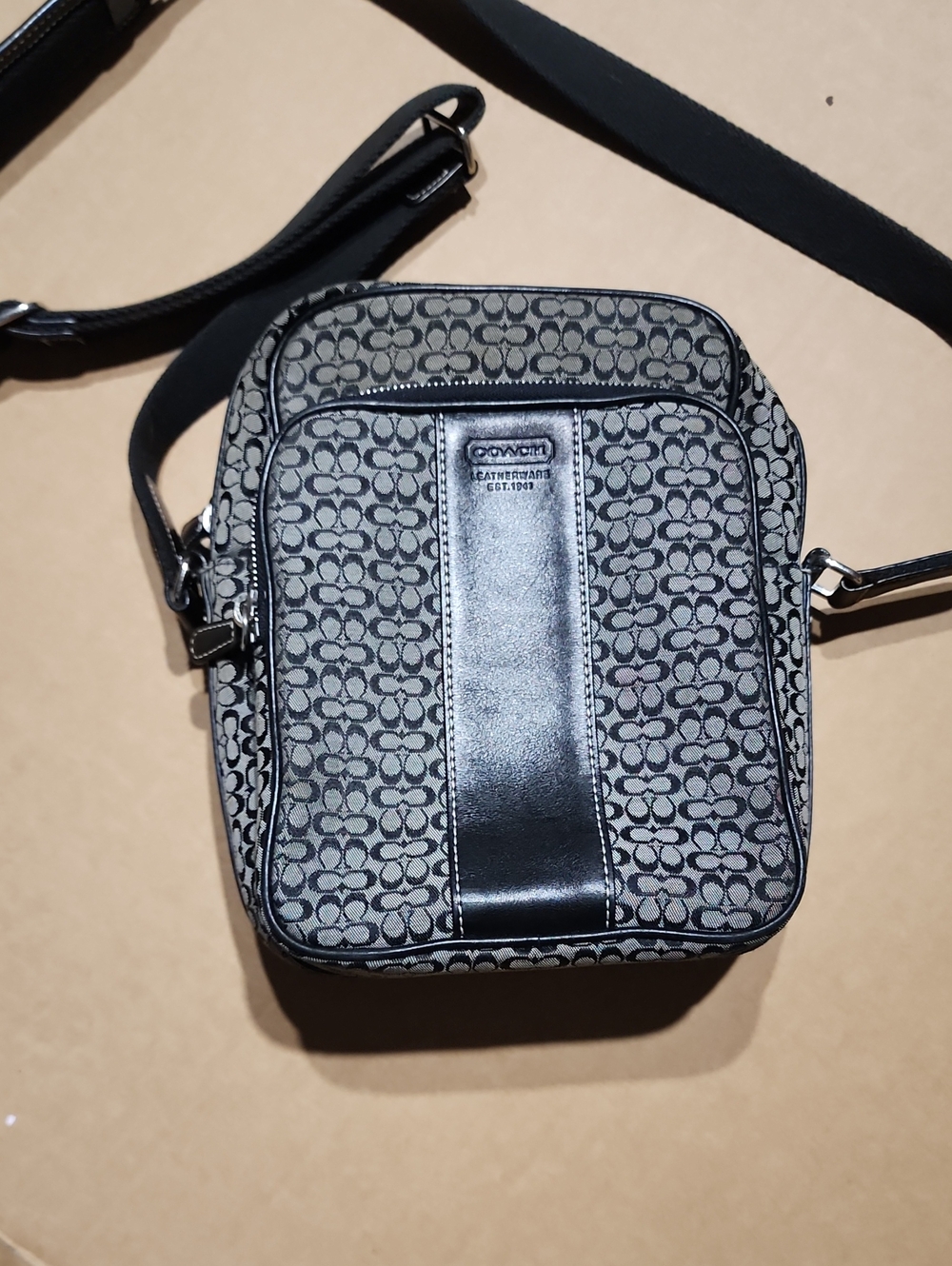 Coach Black & Gray Signature Canvas Messenger Bag